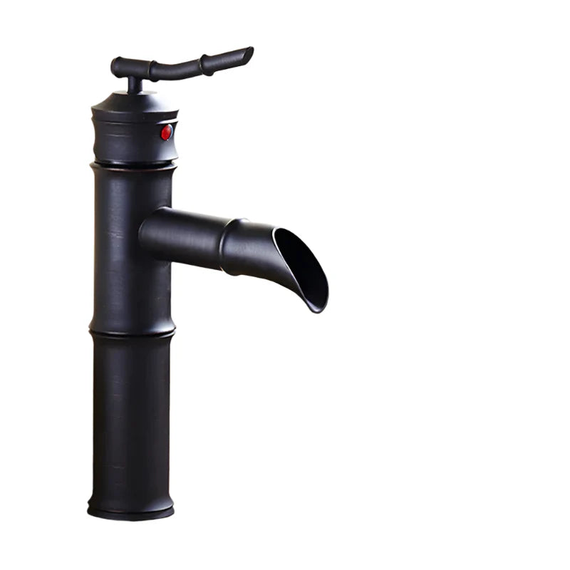 Schwarzer Bambus Messing Wasserfall Badezimmer Waschbecken Armatur Mischbatterie