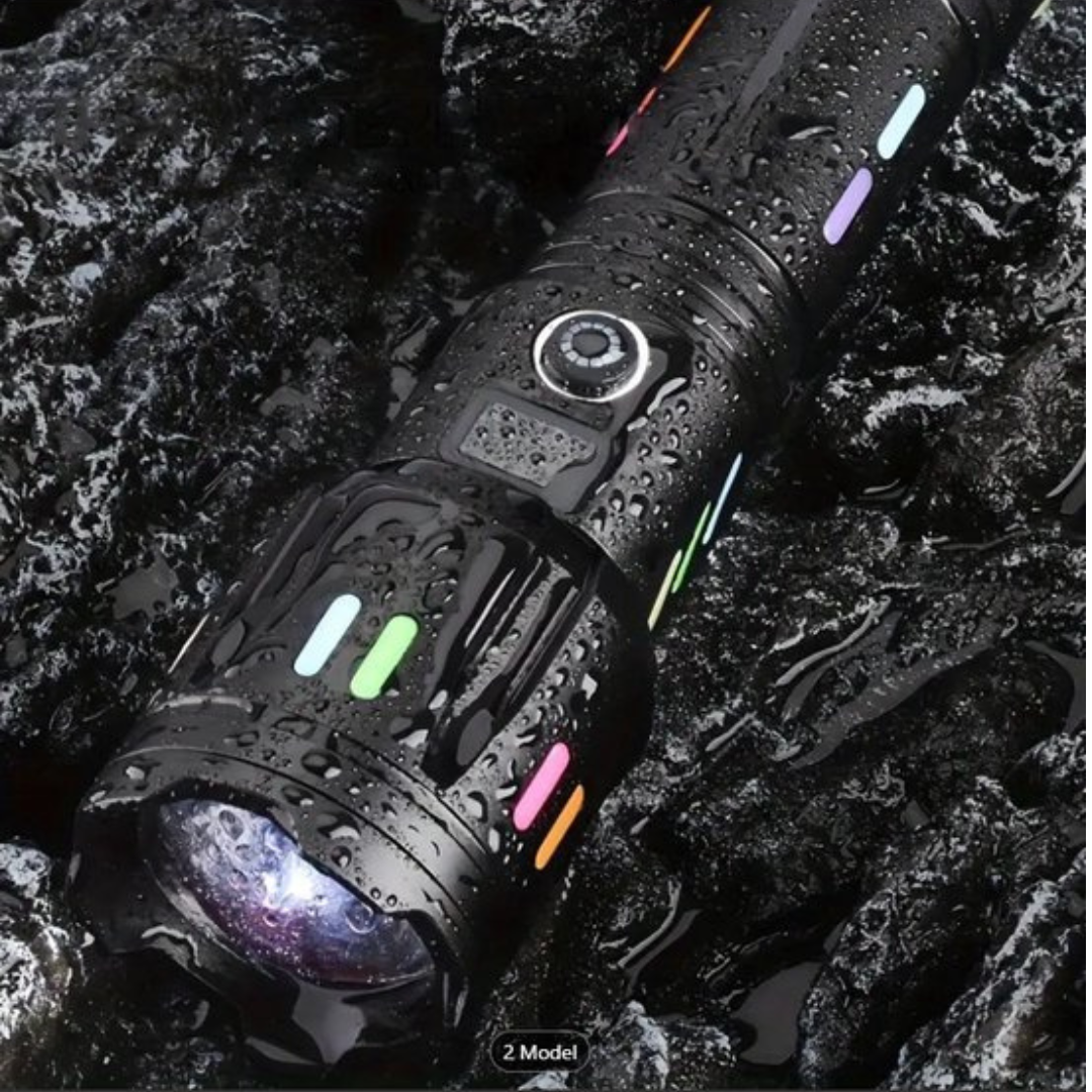 Hochleistungs-LED-Taschenlampe mit Leistungsanzeige – Wiederaufladbare Taschenlampe mit Glasbrecher & USB-C-Ladung