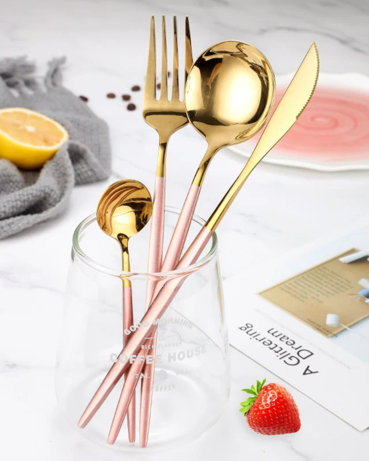 La Lumine – Luxus Besteckset mit goldenen Akzenten & mattschwarzen Griffen