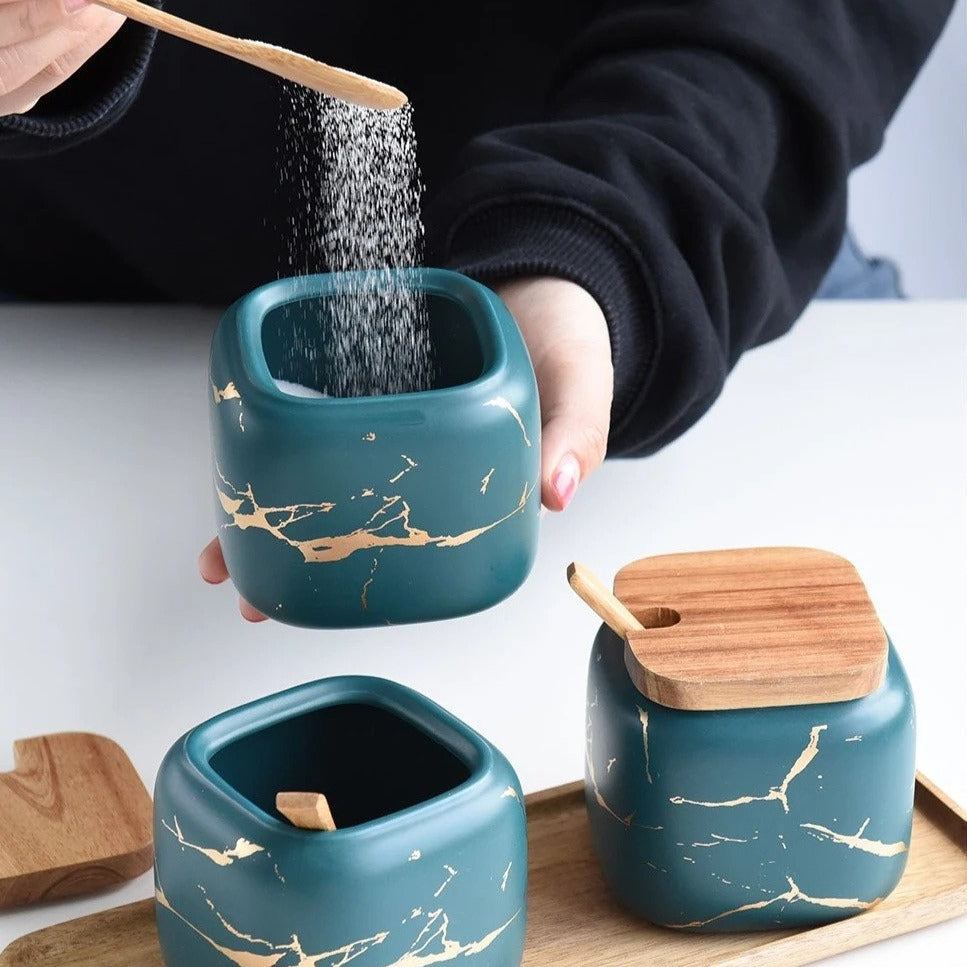 Garduru - Künstlerische Kräuterbehälter Set (3er) aus Hochwertiger Keramik für Salz, Zucker & Gewürze