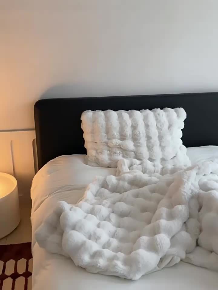 Luxus Bubble Fleece Decke – Imitation Kaninchenfell, Dicke Sofa- und Bürodecke