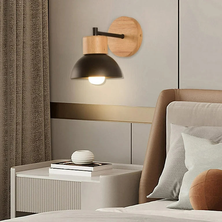 Nordic LED Wandleuchte mit Holzfuß – Elegante Eisen Wandlampe für Haus und Büroun 쓰기