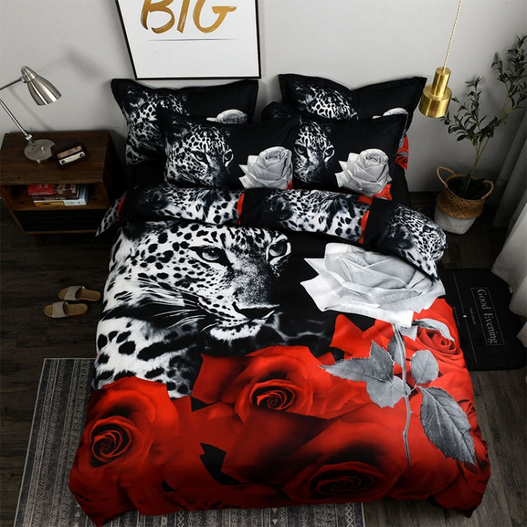3D Jacquard Bettbezug 220x240 cm – Schwarzer Leopard & Rose Design – Mikrofaserstoff