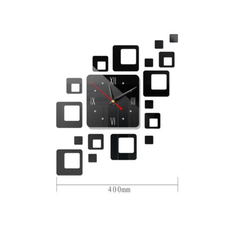 3D Spiegel Wanduhr Schwarz – Kreatives Design – Acryl & Quadratisch