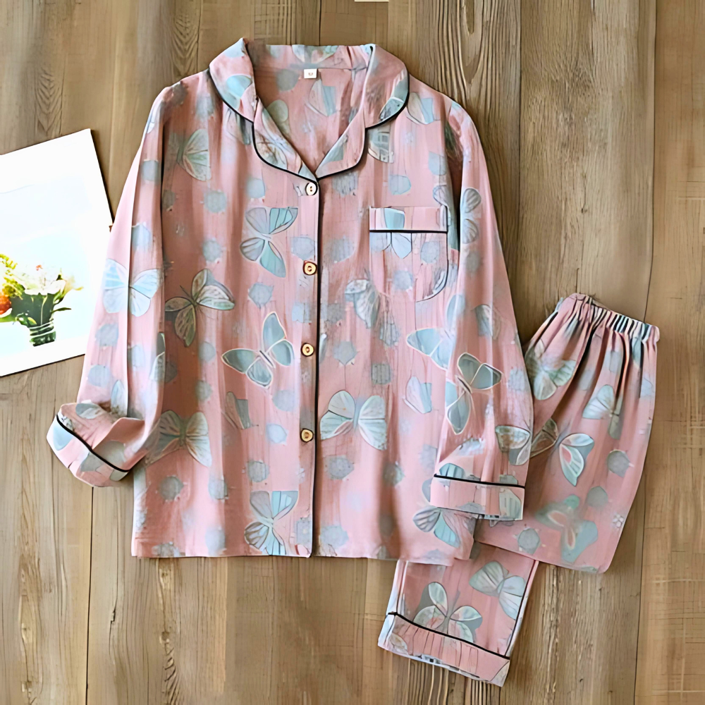 2-teilige Baumwoll-Loungewear mit Schmetterlingsdruck