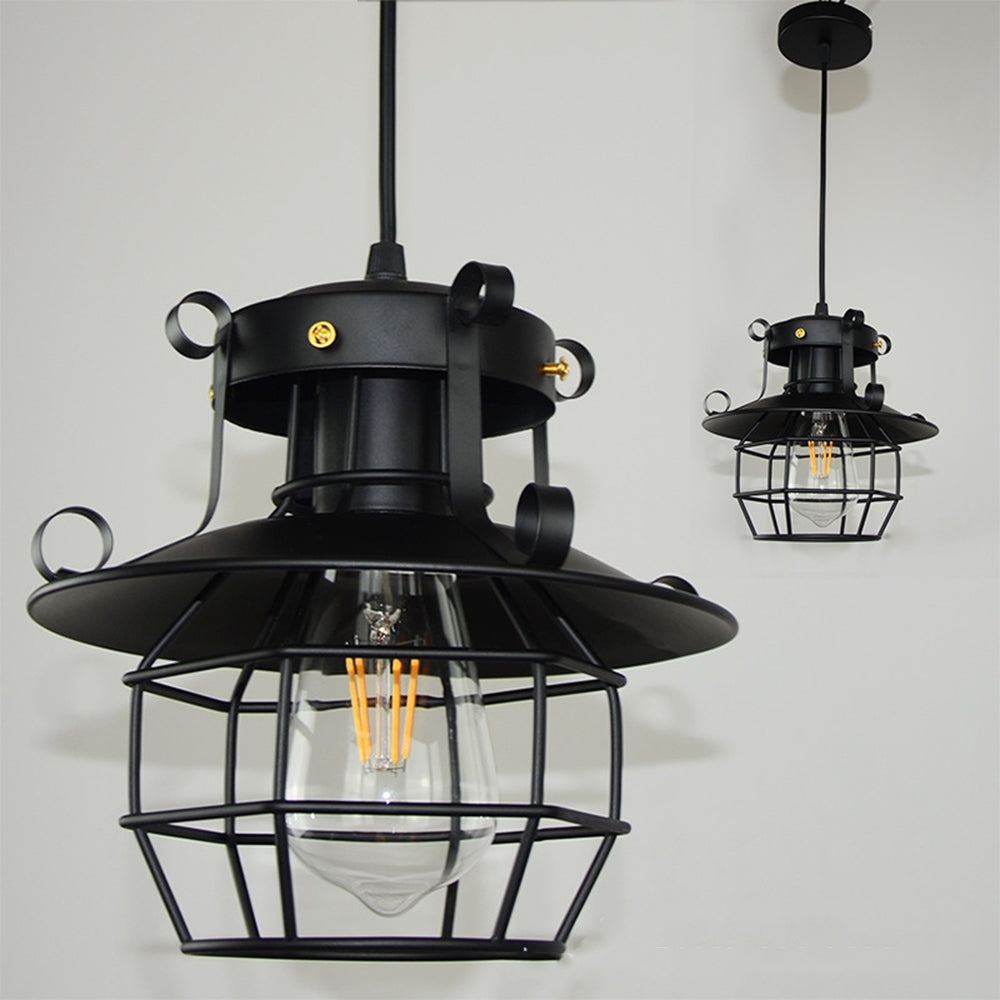 Pendelleuchte Industriel Schwarze Metallkäfiglampe