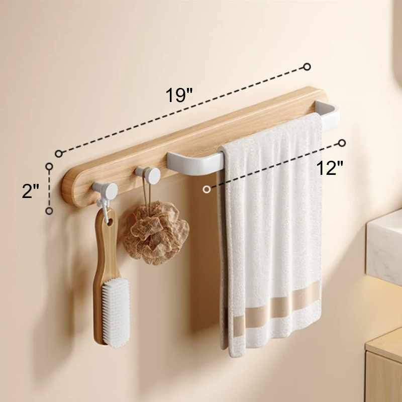 Aluminium Holz Badezimmer Handtuchstange mit 2 Haken Wandmontiert hängendes Regal