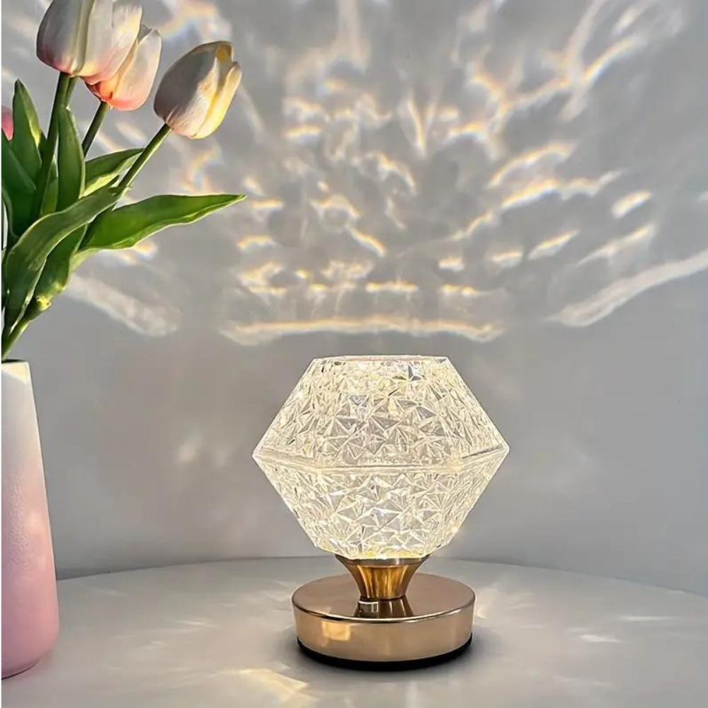 RoyaleGlow Touch Control Kristall Tischlampe – USB Aufladbare LED Licht mit Einstellbarer Helligkeit