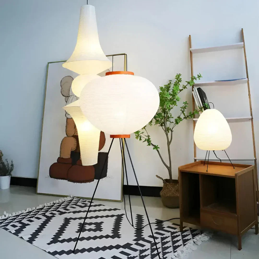 Wabi-Sabi Reispapier Stehlampe mit LED-Licht