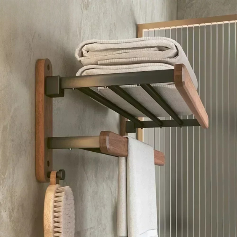 Massivholz Aluminium Handtuchhalter Doppelregal Wandmontierter Hakenhalter