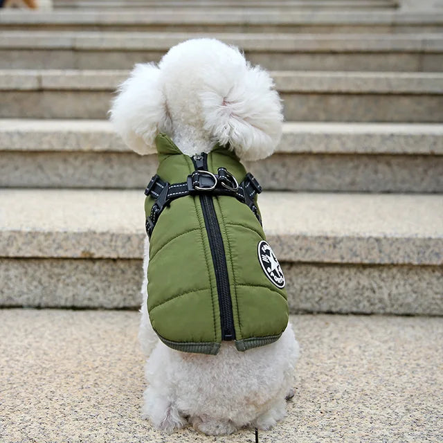 Wind- und wasserdichte Jacke für Hunde mit Geschirr