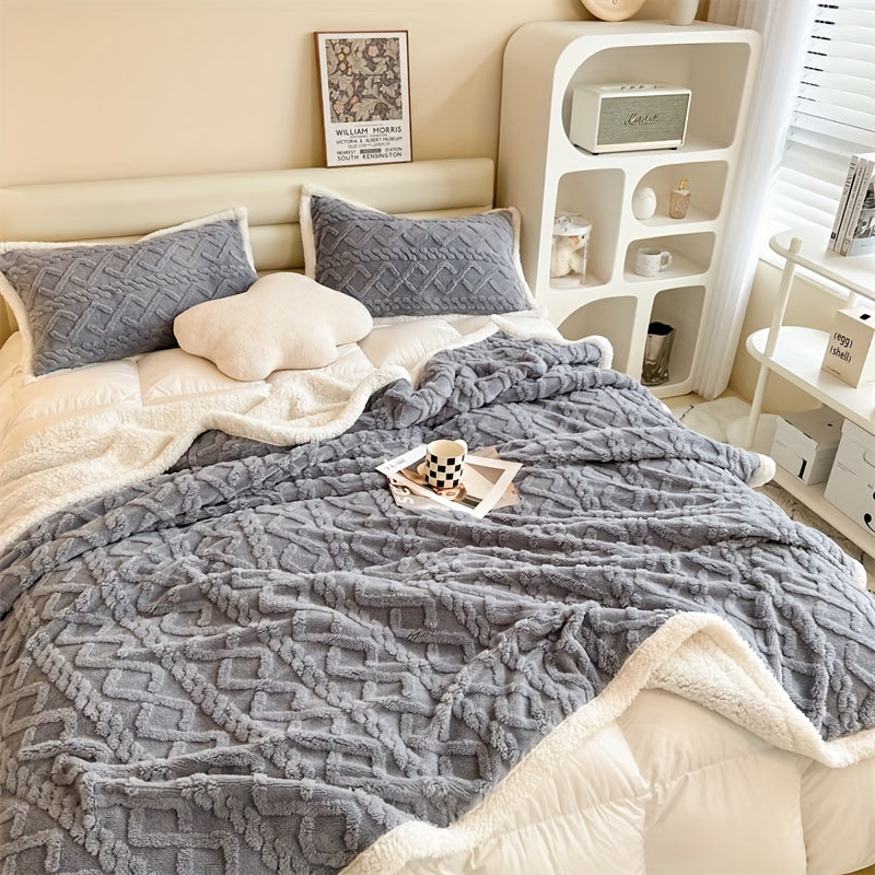 Gemütliche gestrickte Fleece-Decke für Zuhause und Büro - Nebelgrau Komfort