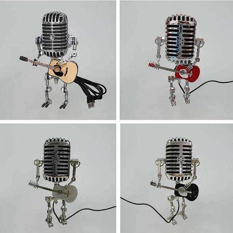 Royaleva Vintage Metall Mikrofon Roboter Mit Gitarre Lampe