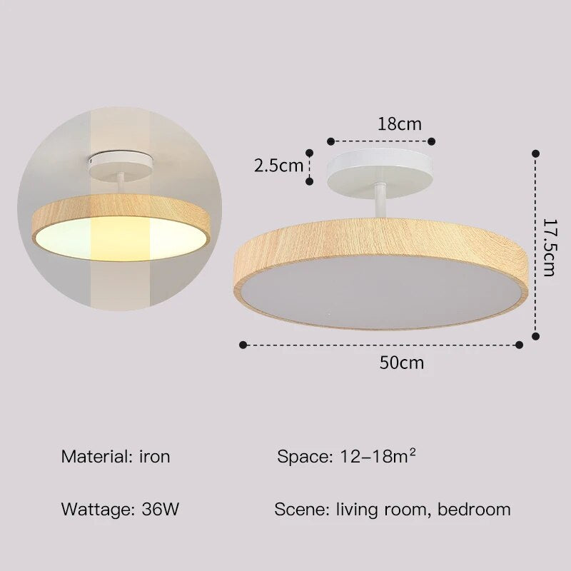 Deckenleuchte mit Holz und LED Semi Flush
