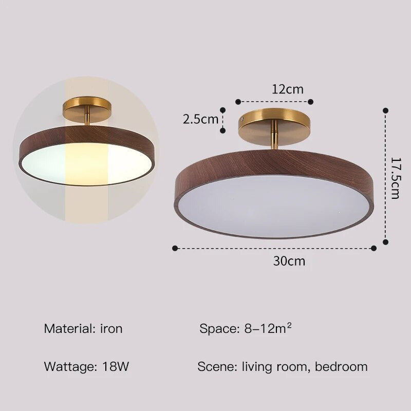 Deckenleuchte mit Holz und LED Semi Flush