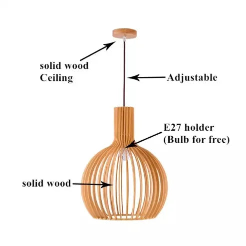 Garduru holz-vogelkäfiglampe, japanische kreative holz-anhänger-leuchte