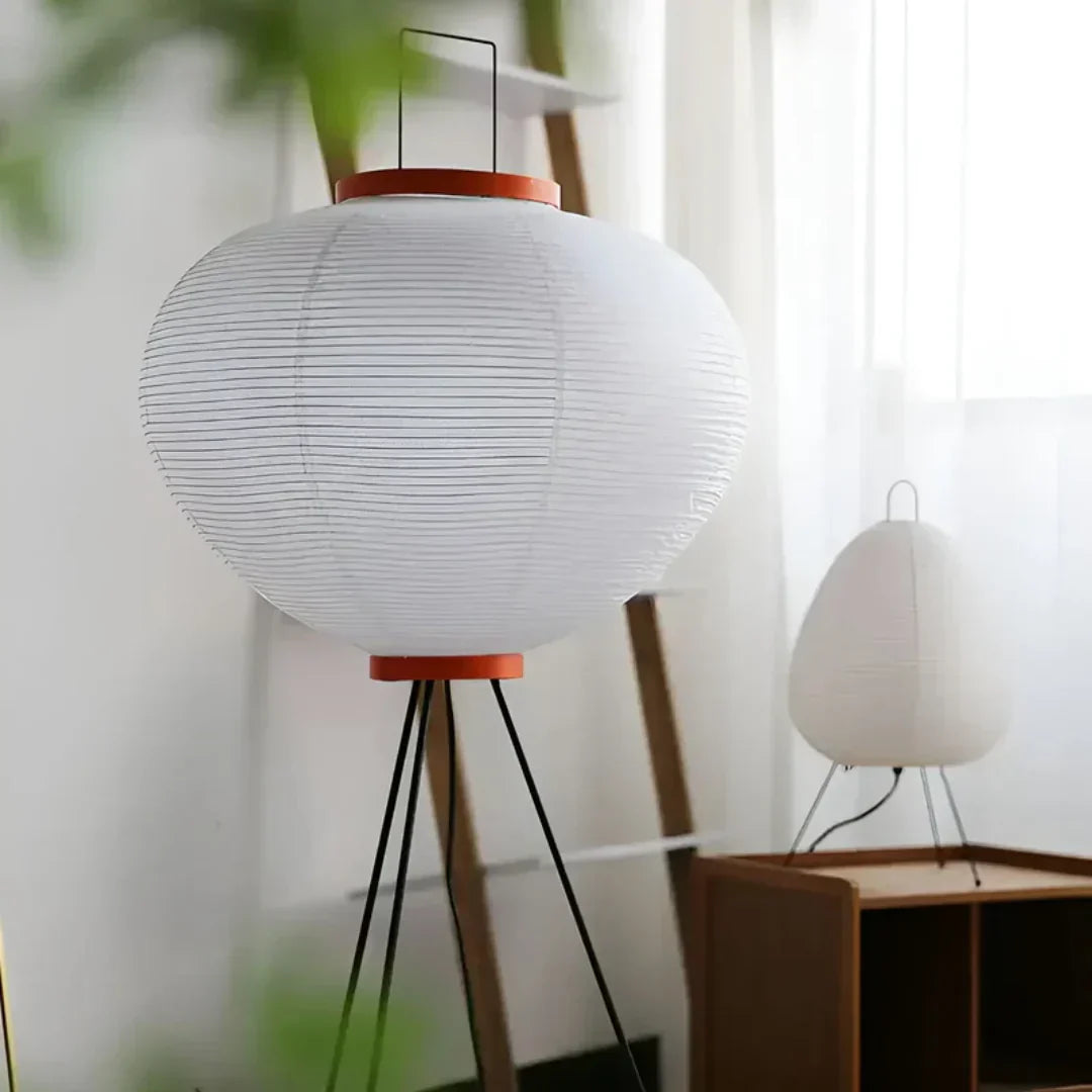 Wabi-Sabi Reispapier Stehlampe mit LED-Licht