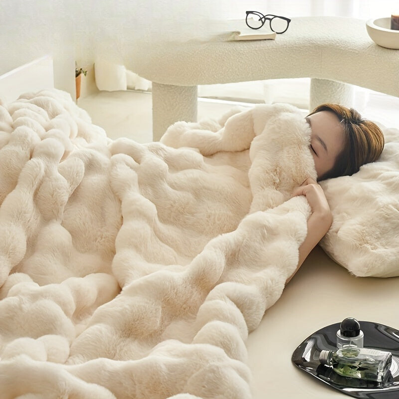 Garduru Fleece-Decke aus Faux Kaninchenfell – Weich, Warm & Vielseitig für Alle Jahreszeiten