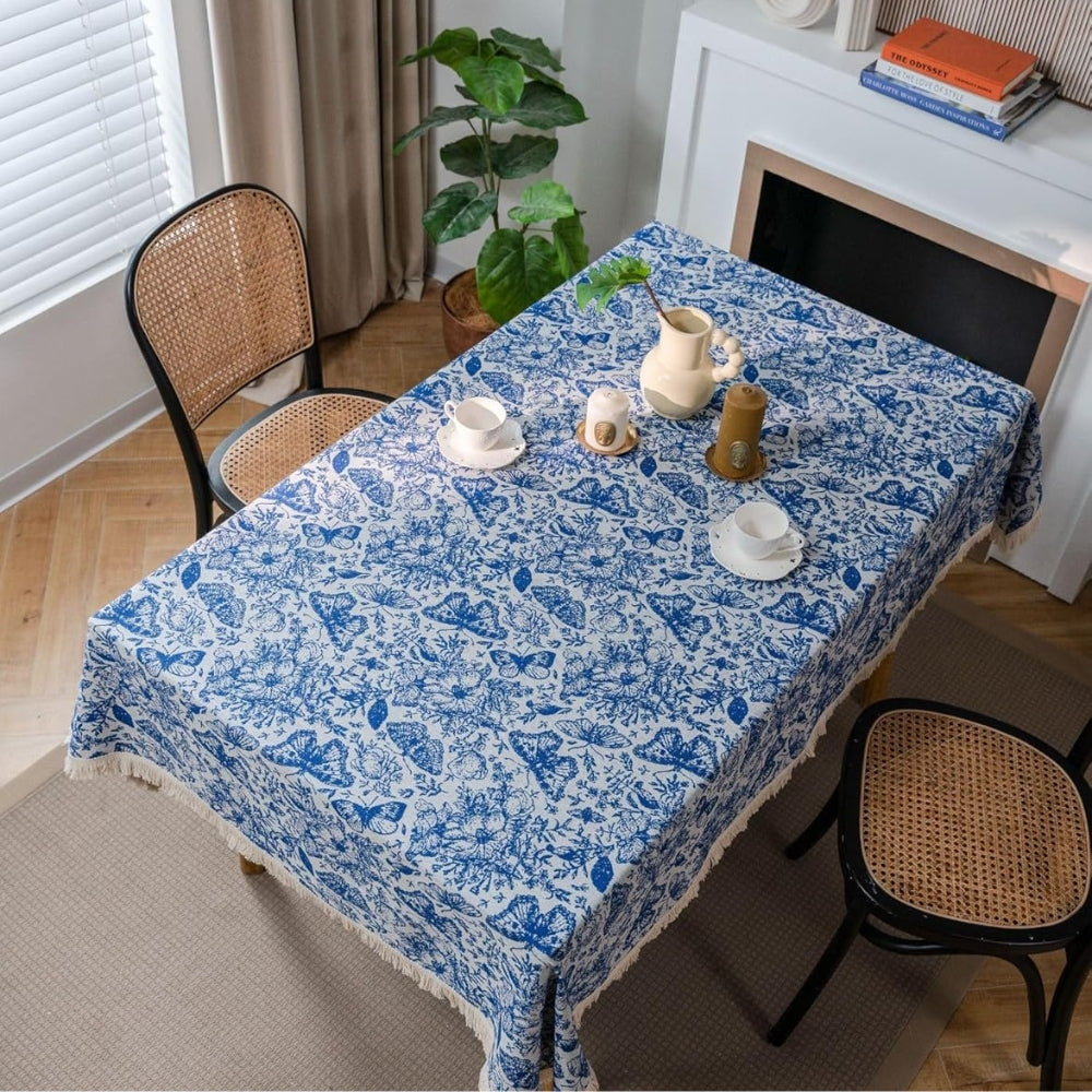 Blaue Schmetterlingsgarten-Tischdecke