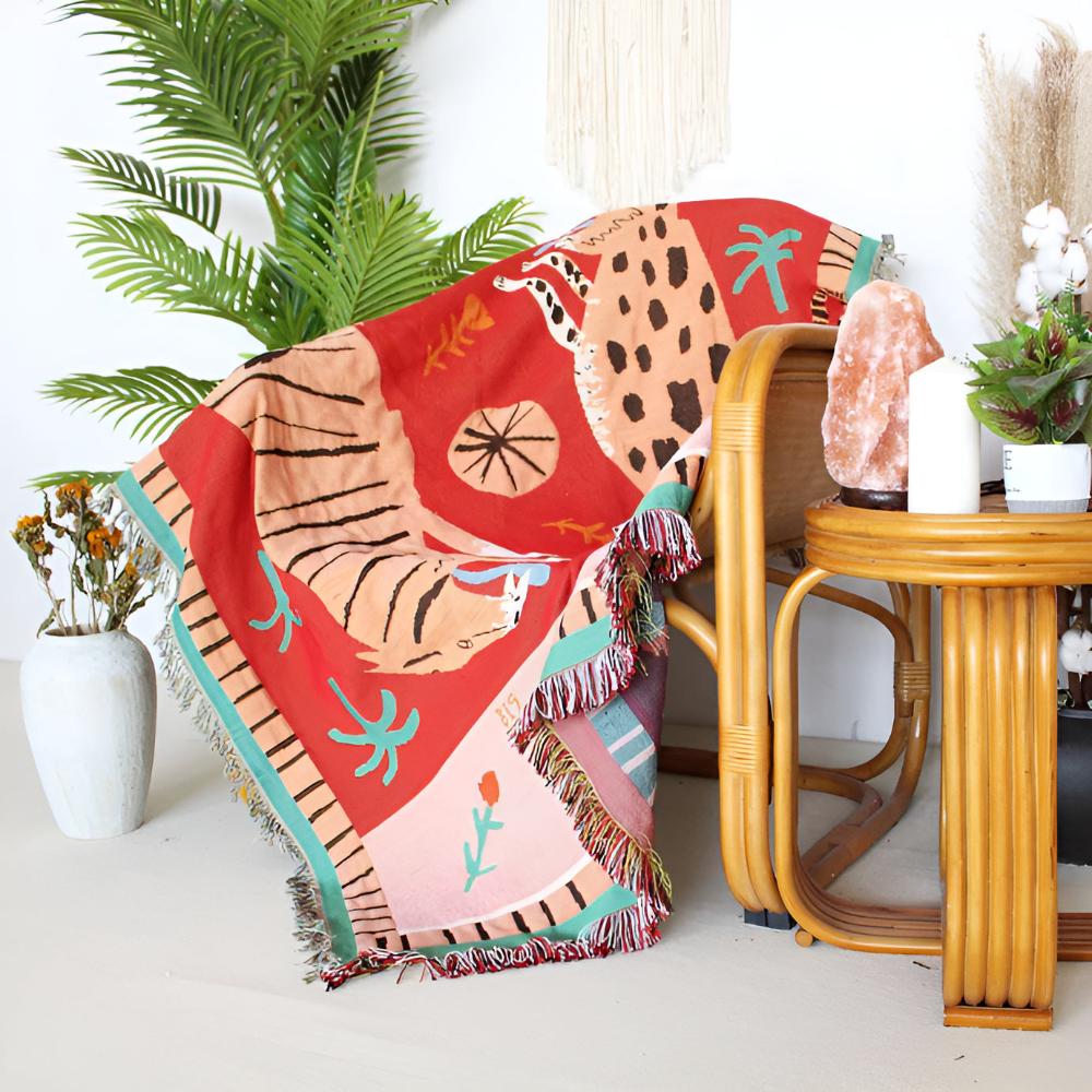 Leopard gewebte Quasten-Decke