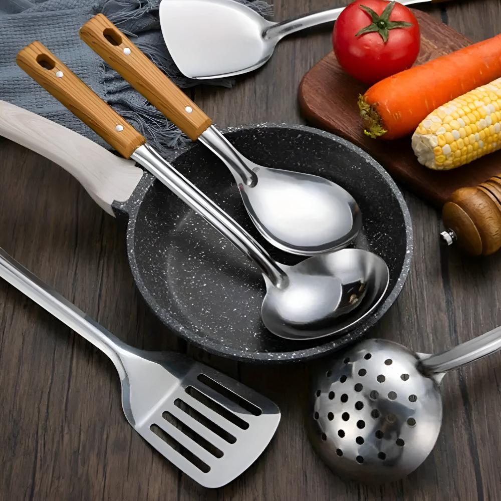 Chefévo – Luxuriöses Küchen-Set aus Edelstahl mit Holzgriff