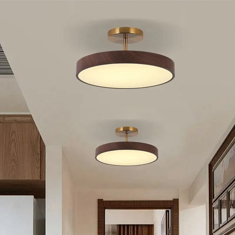 Deckenleuchte mit Holz und LED Semi Flush