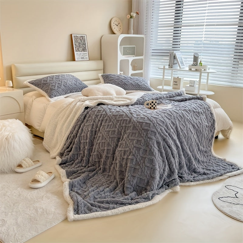 Gemütliche gestrickte Fleece-Decke für Zuhause und Büro - Nebelgrau Komfort