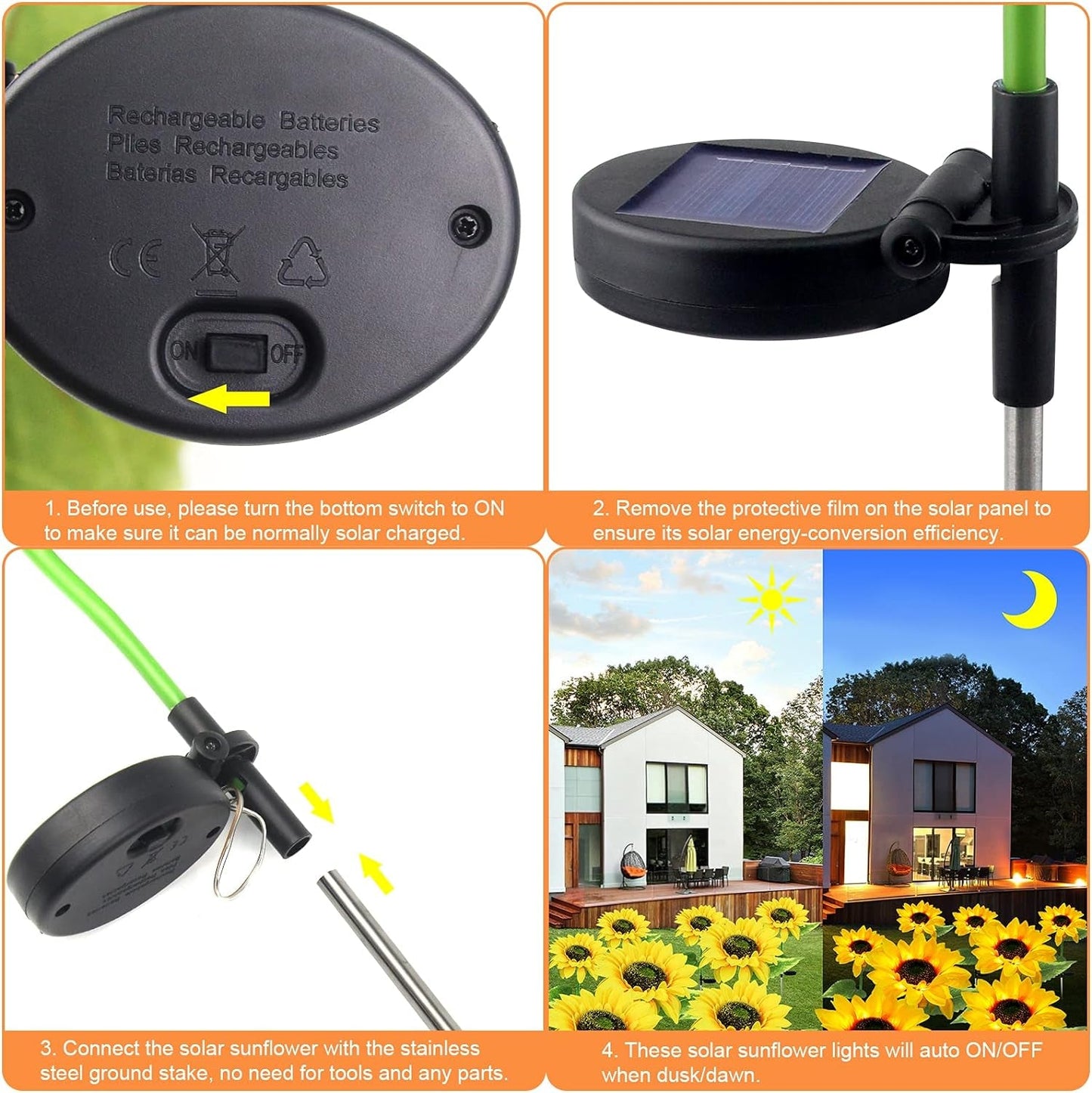 2er-Pack Solar Sonnenblume Gartenlicht - AuĂźen wasserdichte LED Gartenlichter fĂĽr Garten Weg Deko