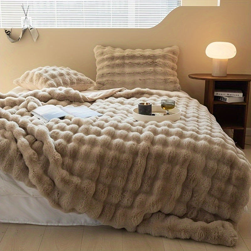 Luxus Bubble Fleece Decke – Imitation Kaninchenfell, Dicke Sofa- und Bürodecke