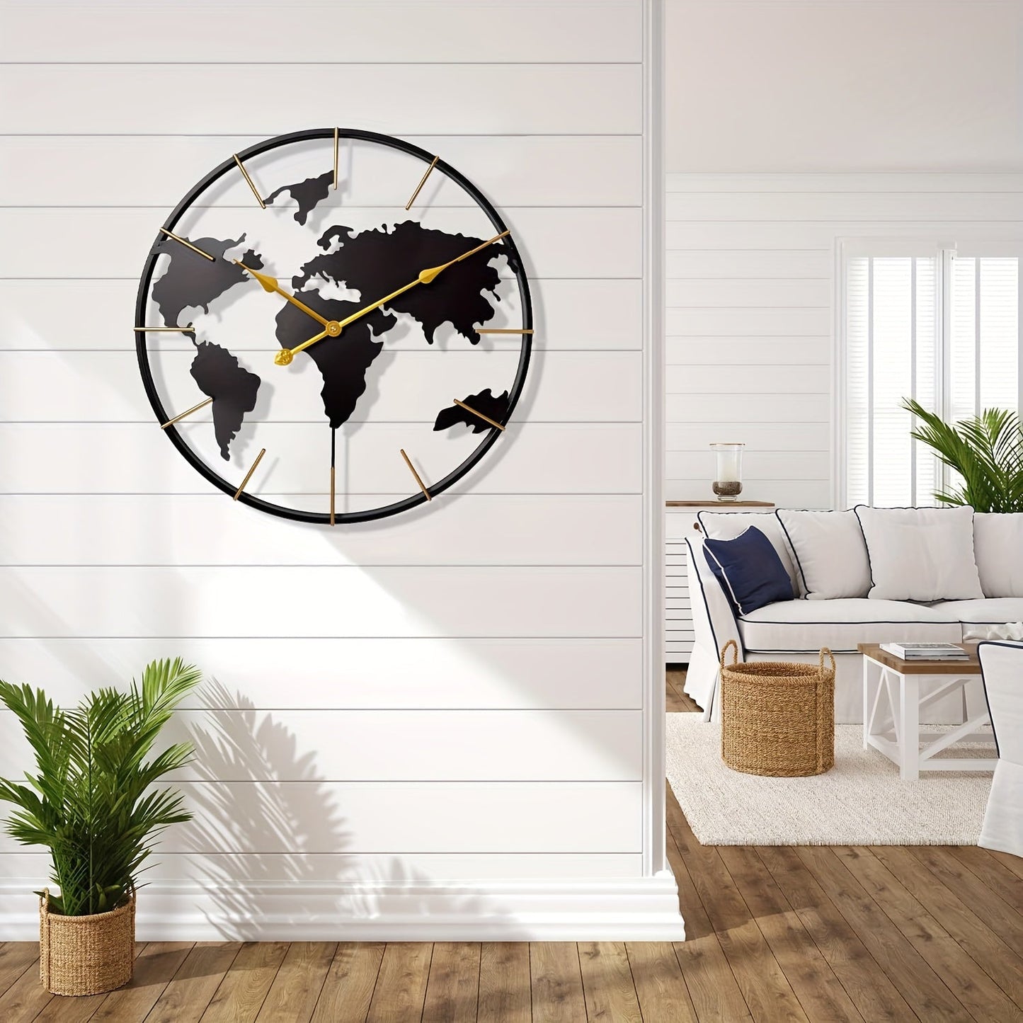 Große Weltkarte Wanduhr - Stille Metall Design Uhr