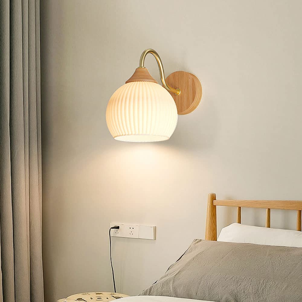 Ozawa Nordic LED Innenwandleuchte Glas Holz Schlafzimmer/Wohnzimmer