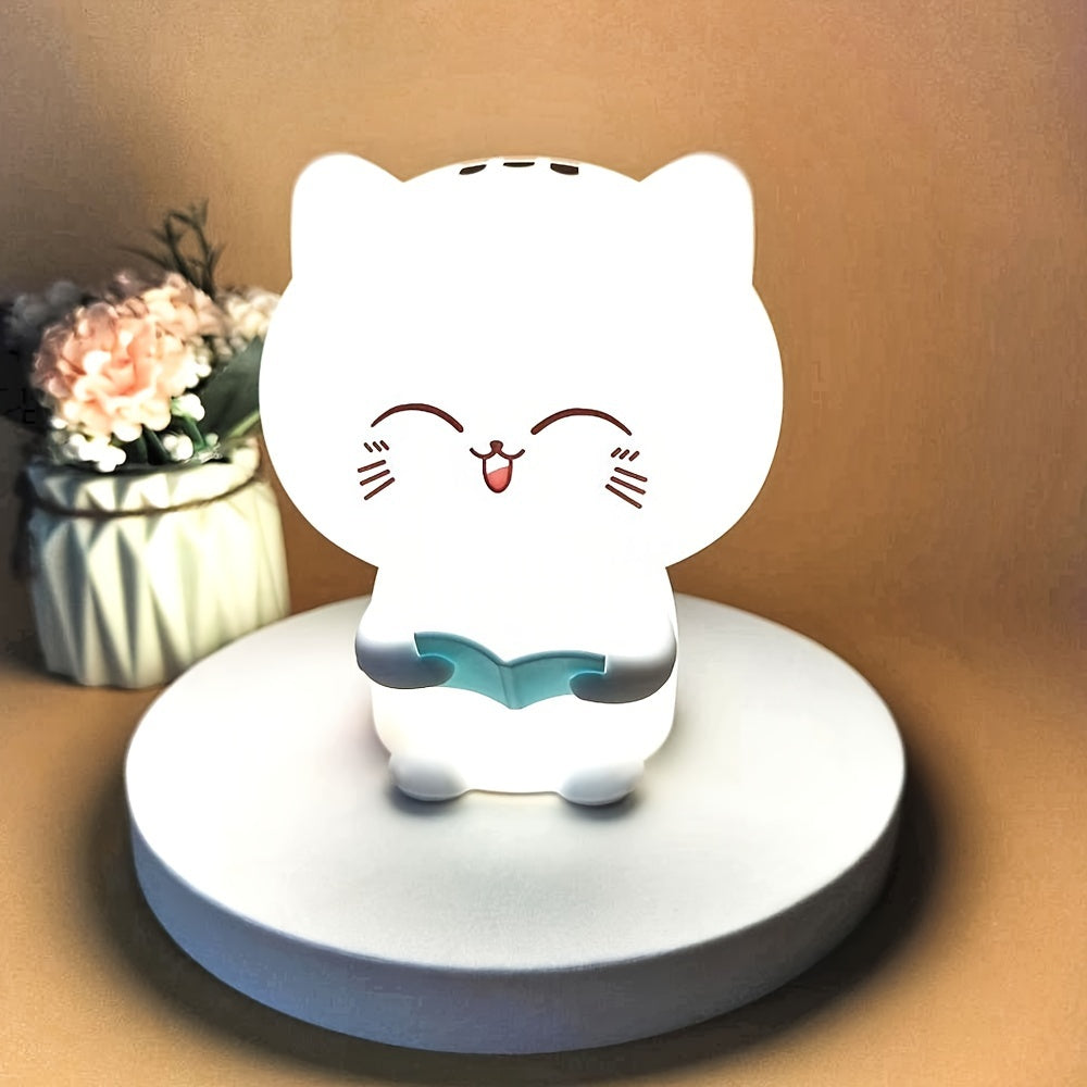 Kawaii Nachtlicht - Süße Lesekatze Silikonlampe mit 7 Farbwechselmodi & USB wiederaufladbare Batterie