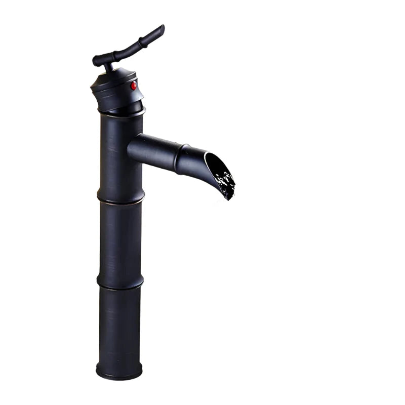 Schwarzer Bambus Messing Wasserfall Badezimmer Waschbecken Armatur Mischbatterie