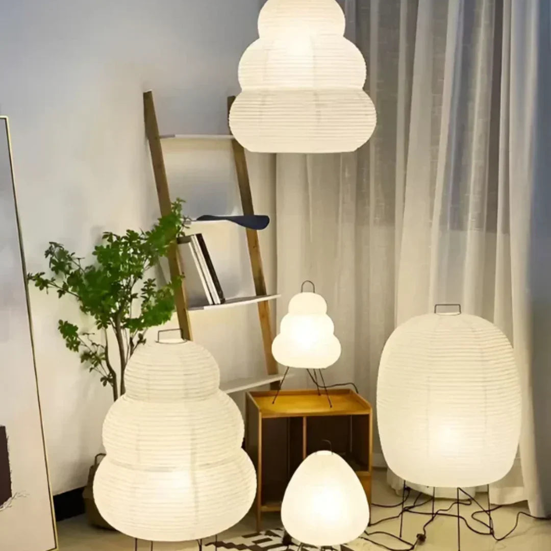 Wabi-Sabi Reispapier Stehlampe mit LED-Licht