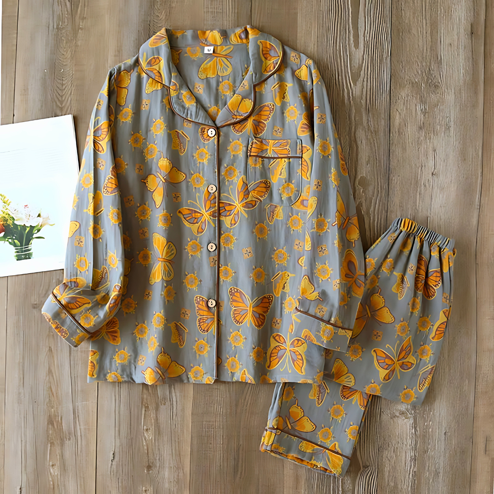 2-teilige Baumwoll-Loungewear mit Schmetterlingsdruck