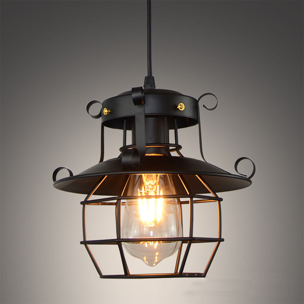 Pendelleuchte Industriel Schwarze Metallkäfiglampe