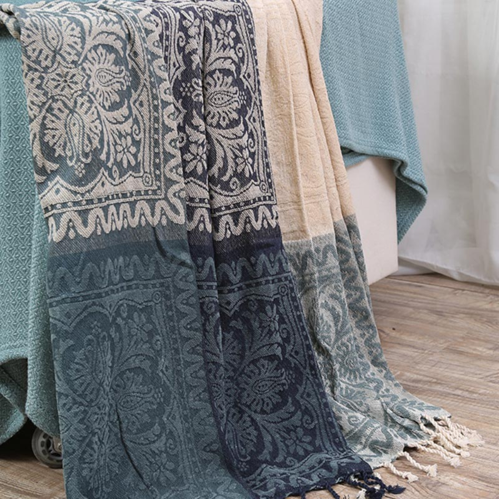 Floral Quasten Strick Bohemian Decke