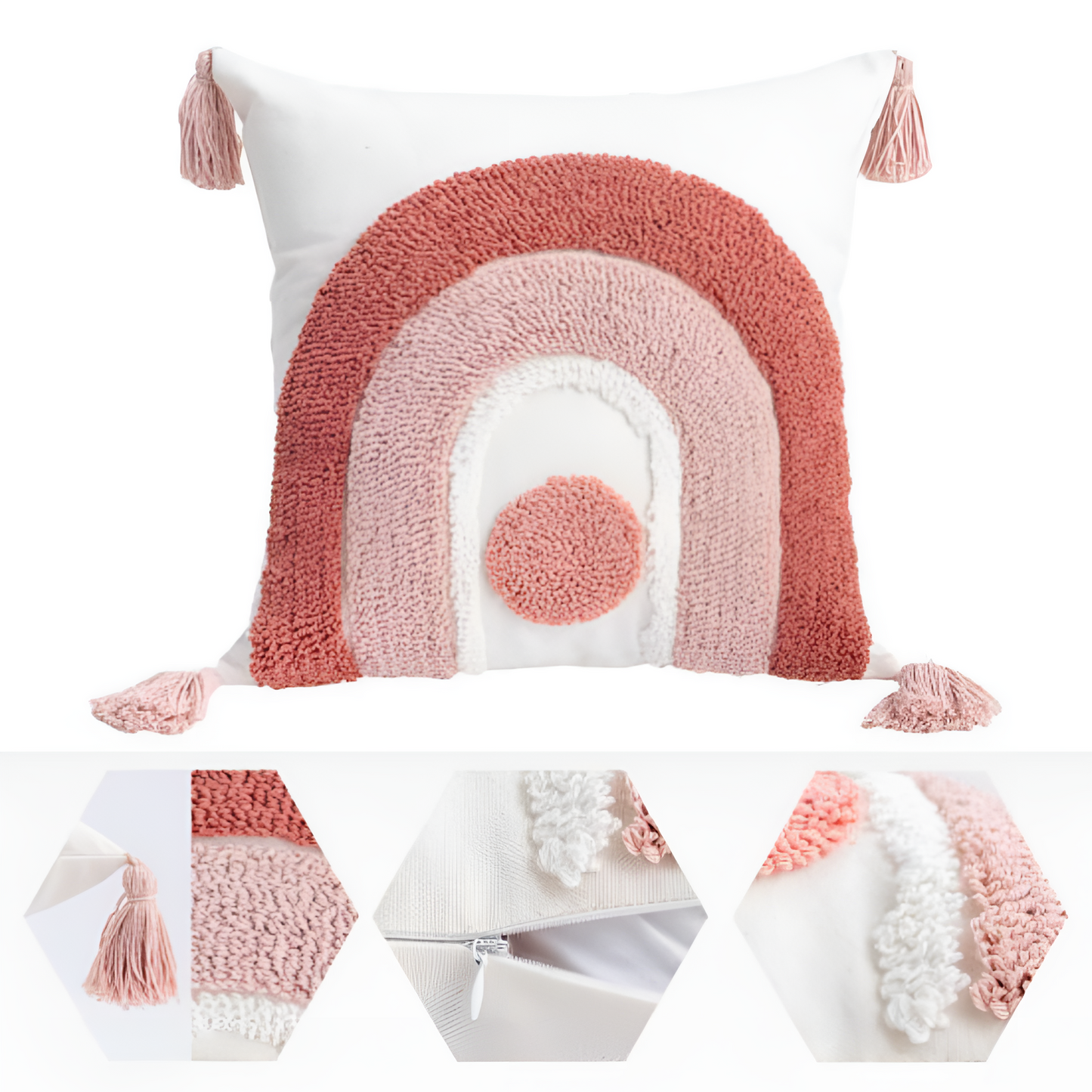 Geplüschter bestickter Boho-Kissenbezug