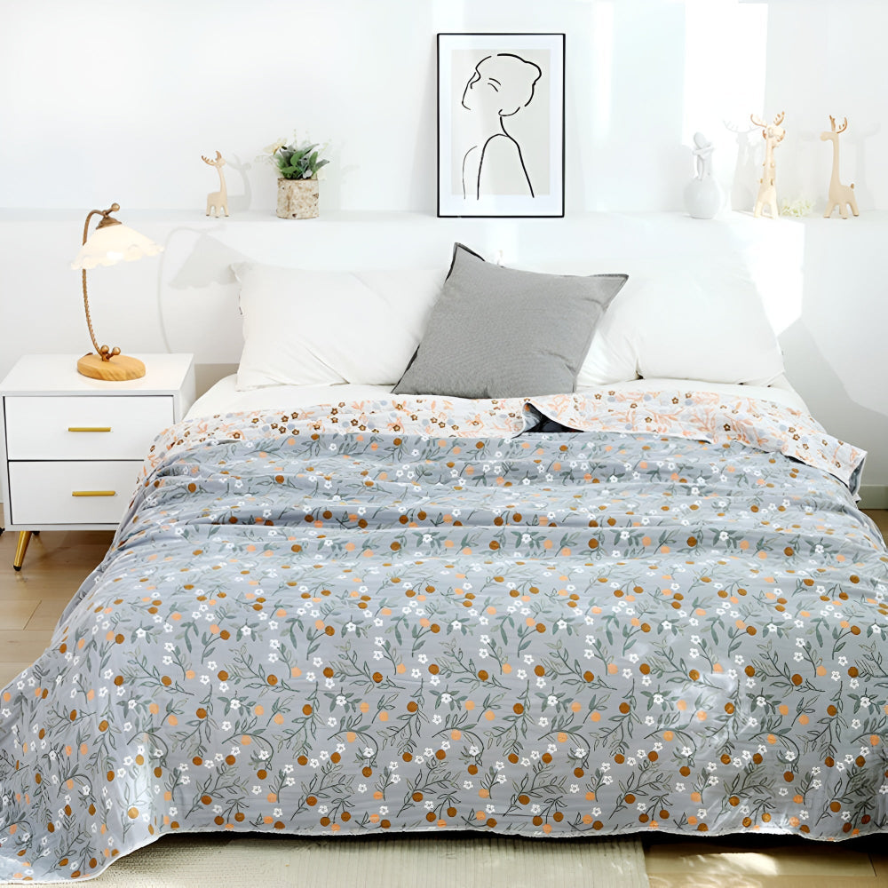 Blattiger floraler Baumwoll-Gaze-Decke