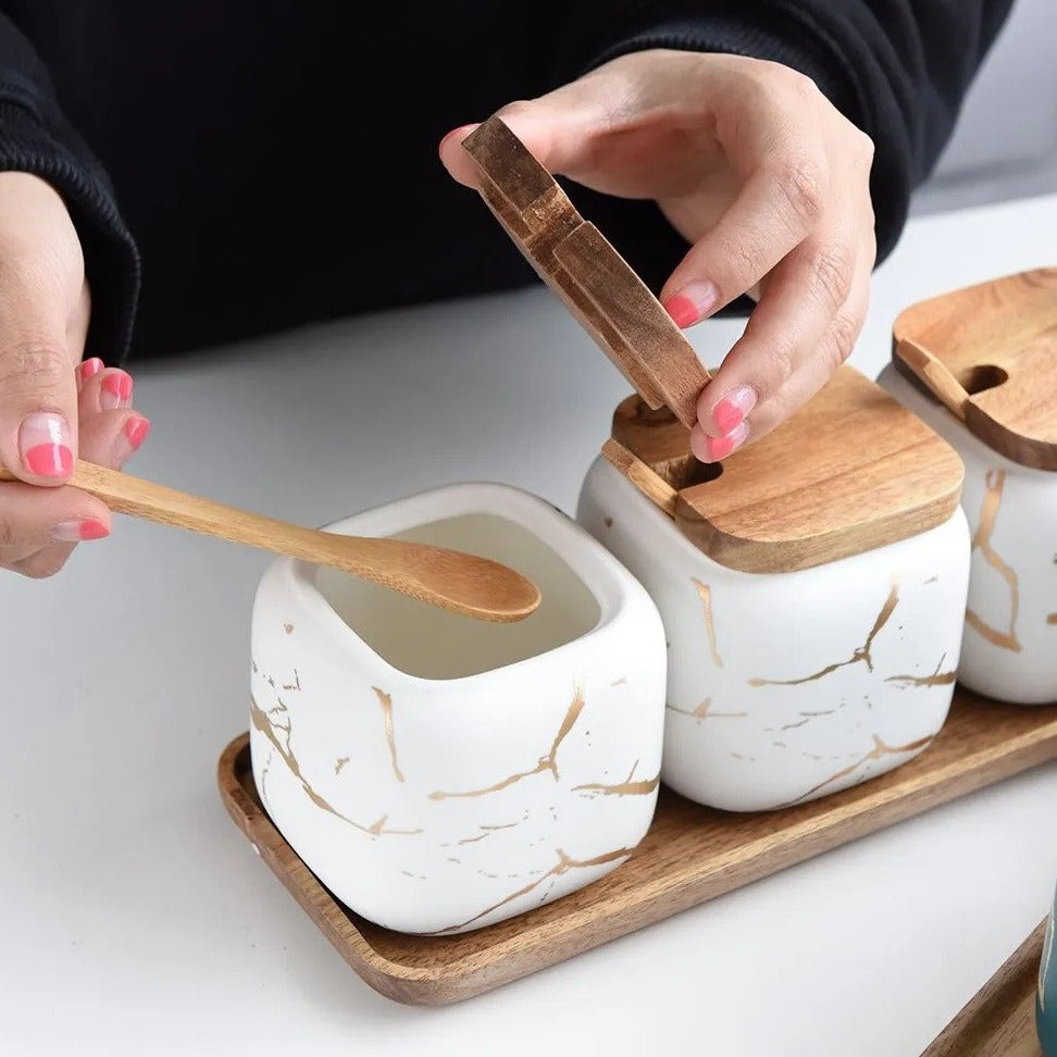 Garduru - Künstlerische Kräuterbehälter Set (3er) aus Hochwertiger Keramik für Salz, Zucker & Gewürze