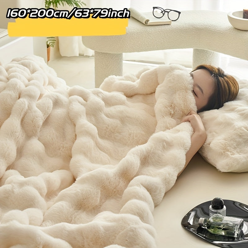 Garduru Fleece-Decke aus Faux Kaninchenfell – Weich, Warm & Vielseitig für Alle Jahreszeiten
