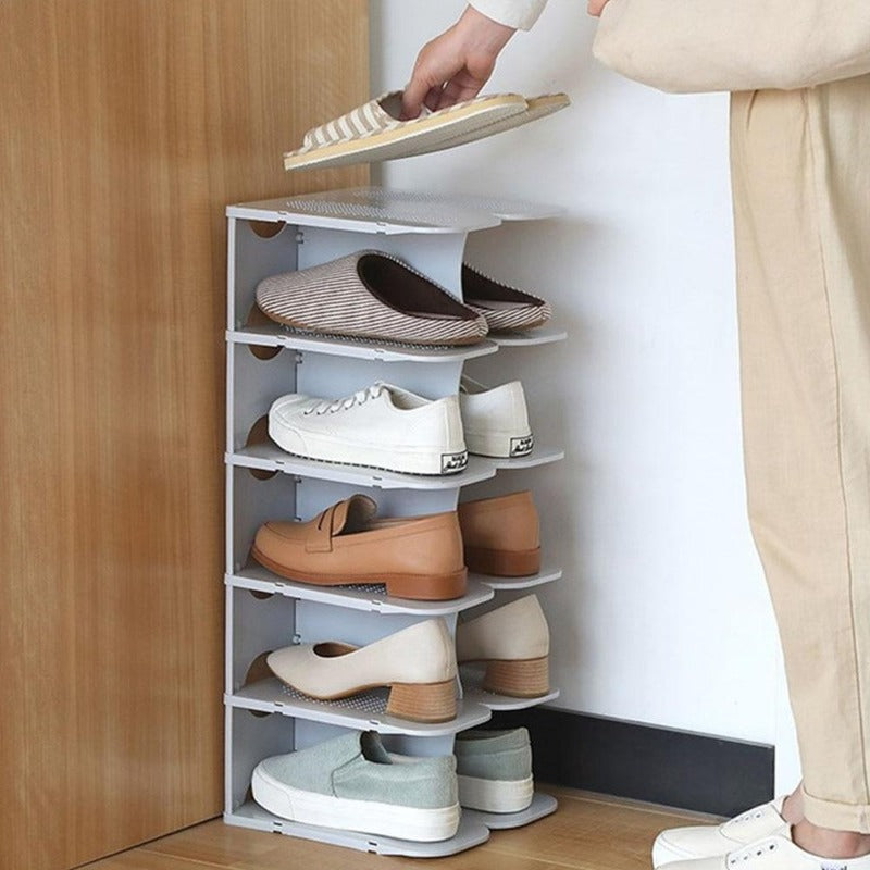 Modular 6-Schicht Schuhaufbewahrung Regale – Stapelbarer und faltbarer Organizer aus strapazierfähigem Polypropylen in Beige, Grau oder Weiß