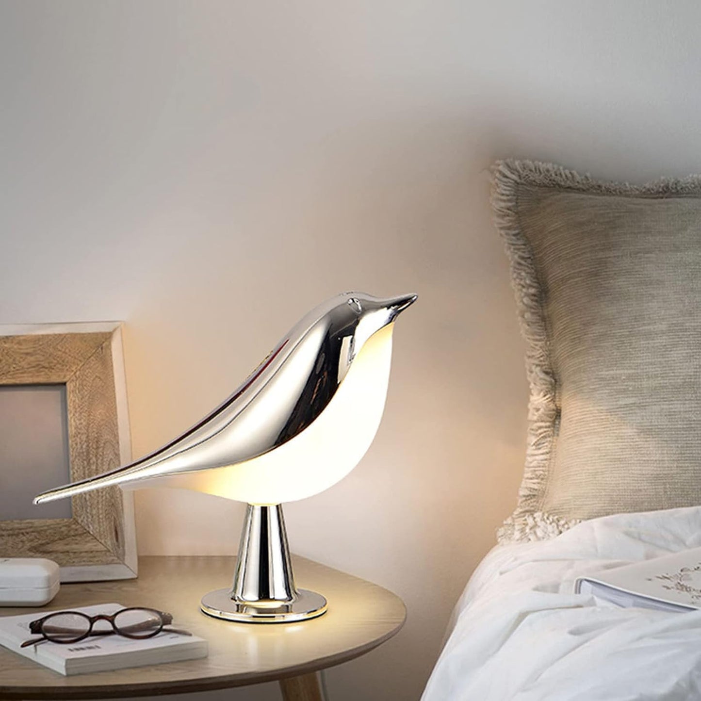 Moderne Holz LED Tischlampe Vogel Design