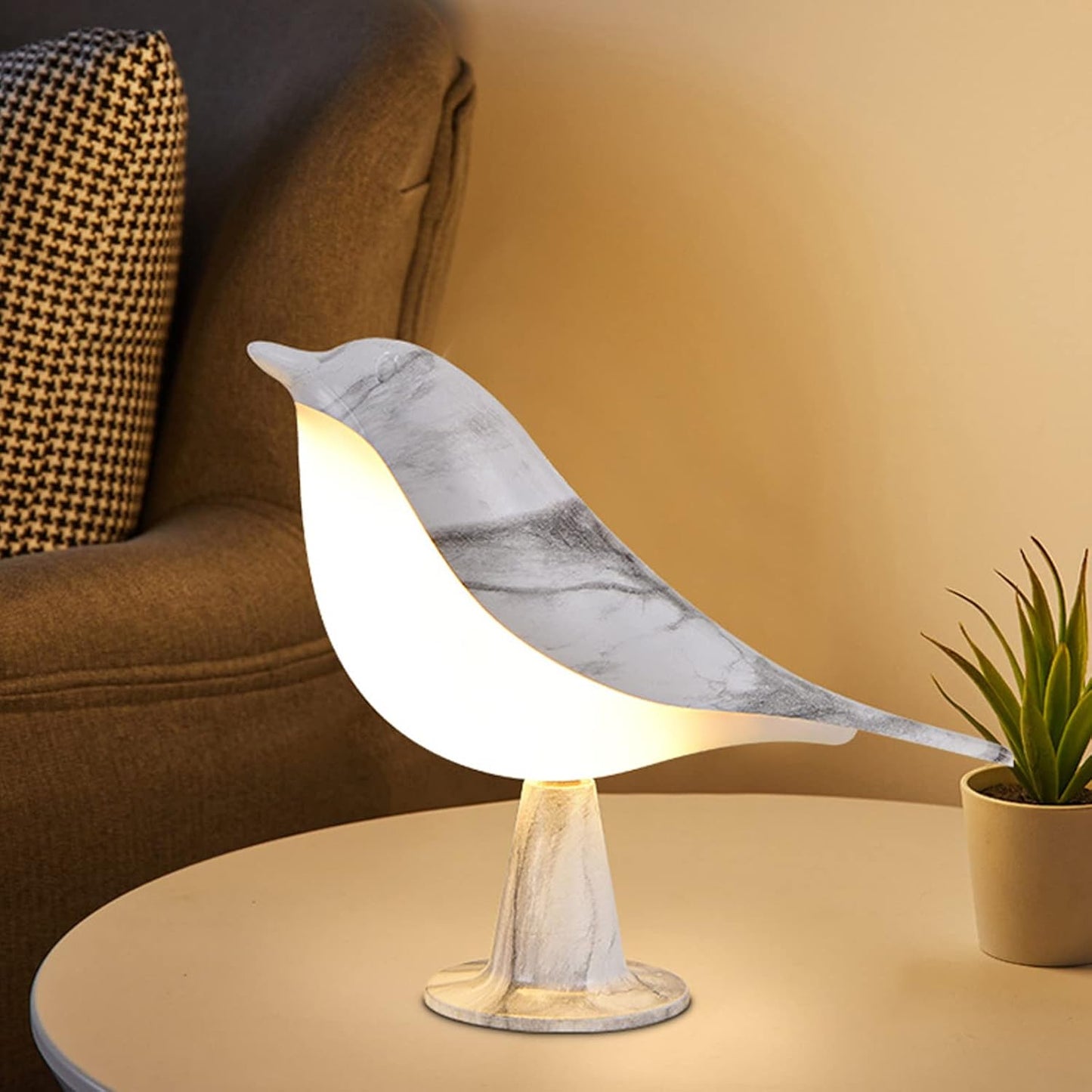 Moderne Holz LED Tischlampe Vogel Design