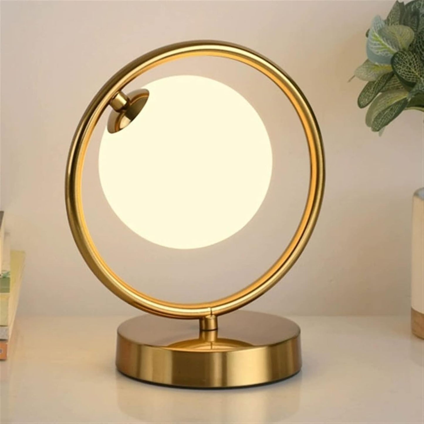 LuxeBrass Lampe - Messing LED Tischlampe mit Glas-Schirm für Schlafzimmer & Schreibtisch