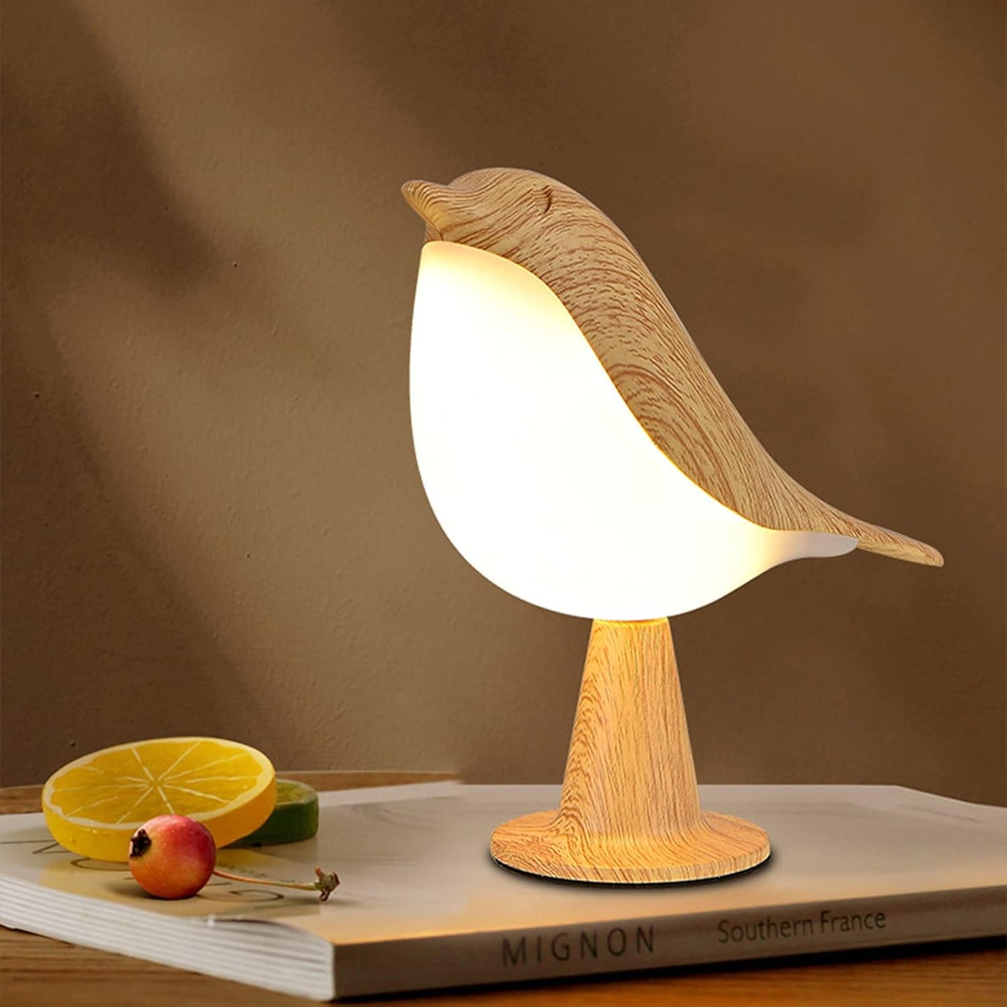 Touch-Control Holz Vogel Nachtlicht - Wiederaufladbare LED Nachttischlampe