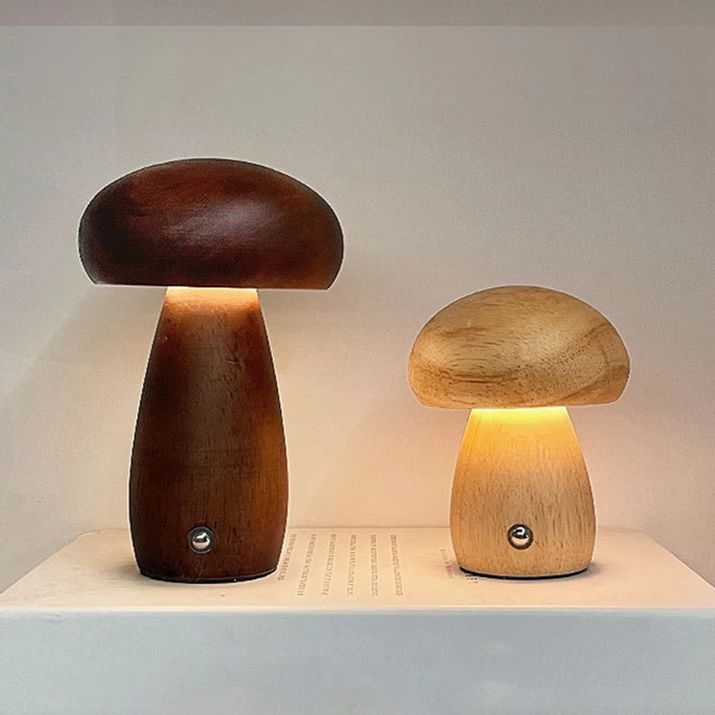 MushroomGlow – Holz Tischlampe mit natürlichem und modernem Design