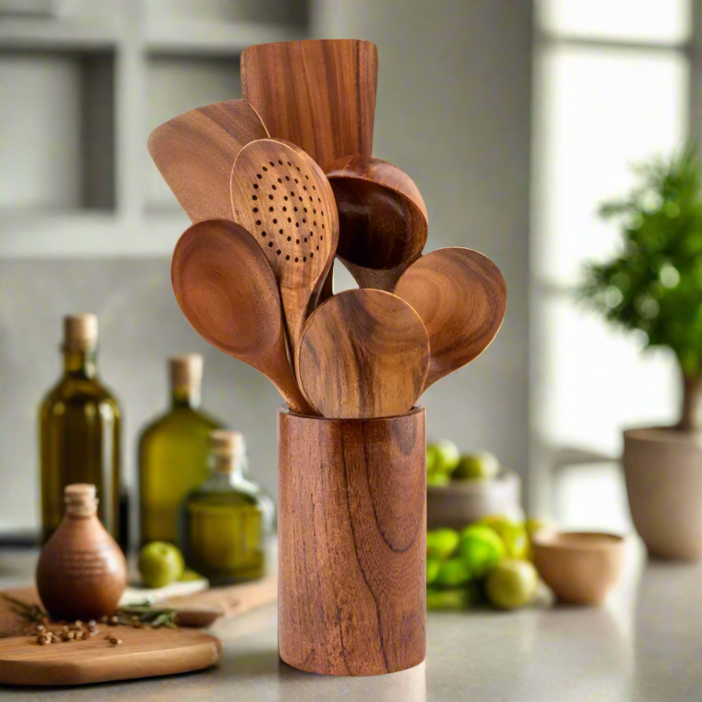 Elegantes und langlebiges Besteckset - Teak Splitter
