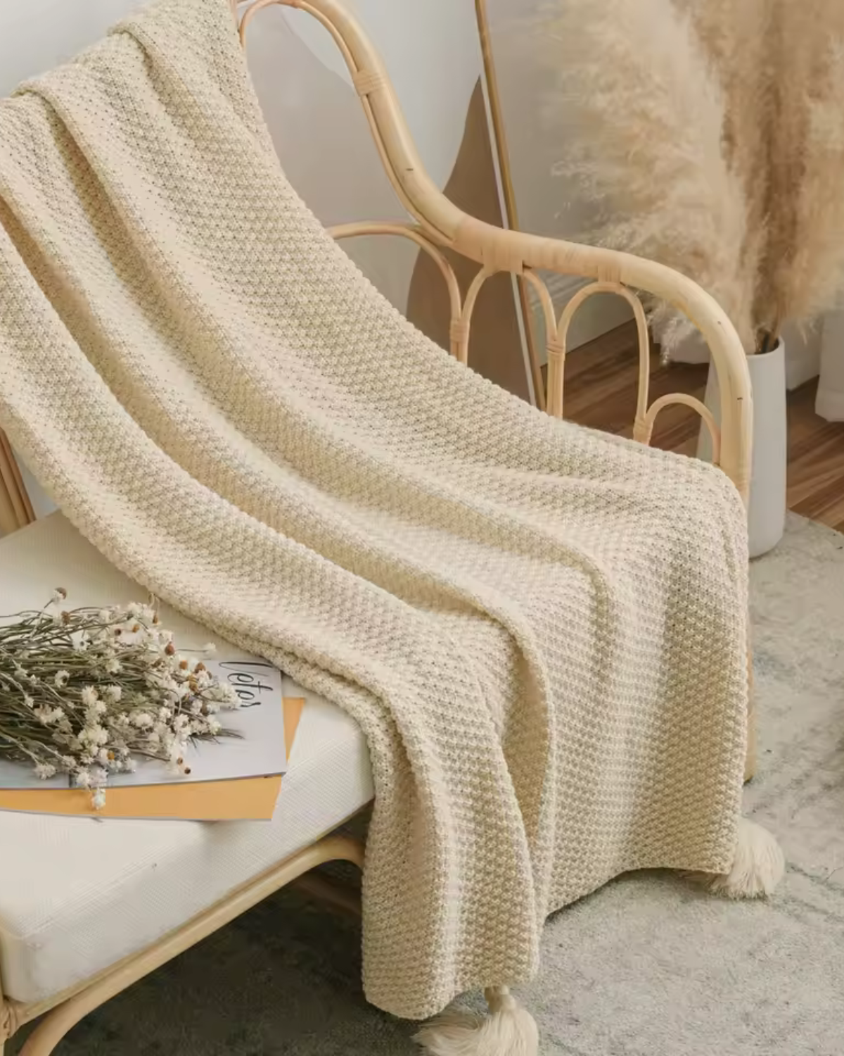 Rêve Maison – Luxuriöse Strickdecke mit subtilen Fransen Details