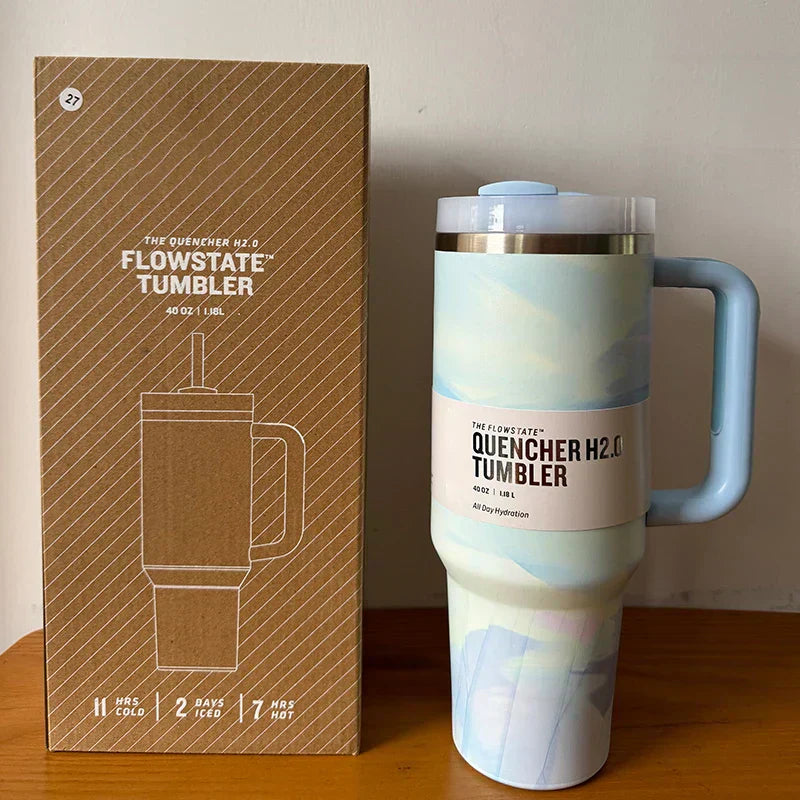 40 Oz Isolierter Edelstahl Reisebecher mit Henkel, Auslaufsicherem Deckel & Strohhalm